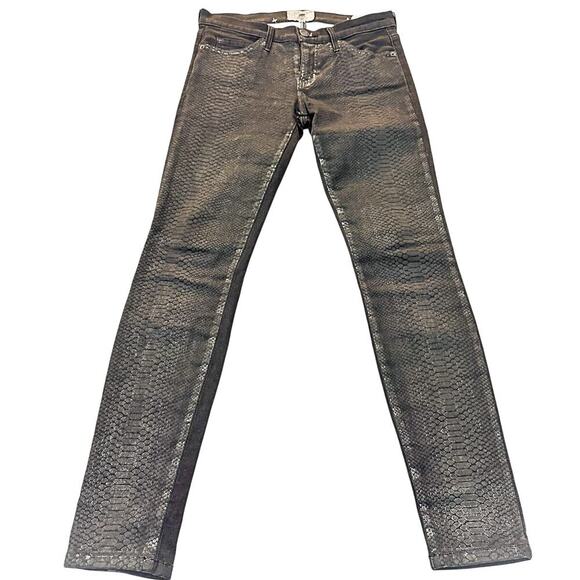 Current/Elliott The Ankle Skinny Matte Black Gunmetal Coated 80s Jeans Size 28 - Picture 2 of 8